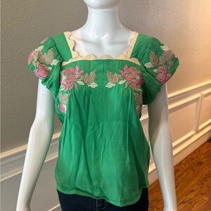 THML Green and Pink Embroidered Blouse